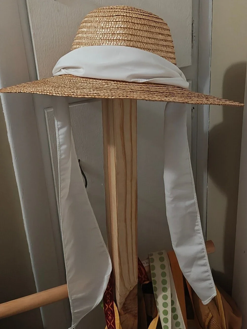 Straw Sun Hat with White Ribbon CottageCore Garden